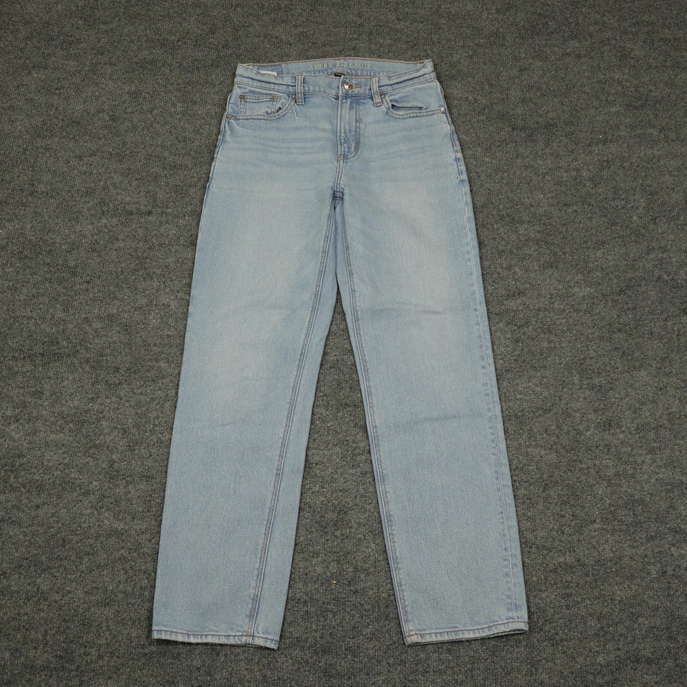 American Eagle Jeans Women 2 Short Light Wash Super High Rise Straight Stretch